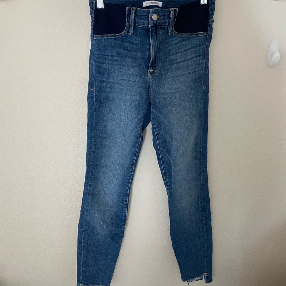 Good American The Honeymoon Mid Rise/Blue 107 Maternity Jeans